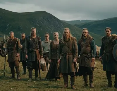 Les Vikings : Origine, Histoire et Mythologie 3 le peuple viking devant leur village
